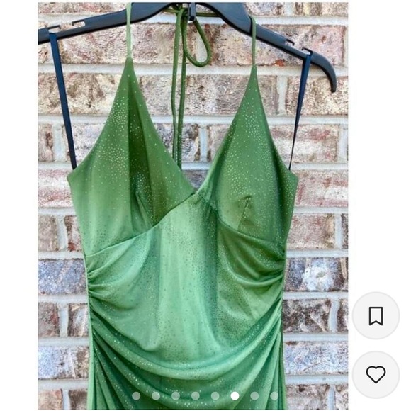 Green Vintage 90s Ombré Sparkly High Low Halter Prom Dress - Picture 7 of 8